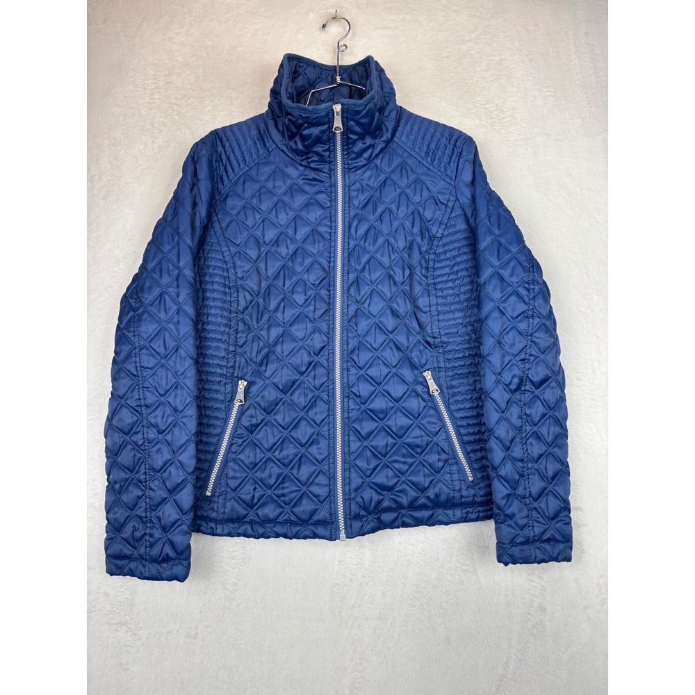 Marc New York Andrew Marc Blue Quilted Full Zip Jacket Floral Lining Womens L